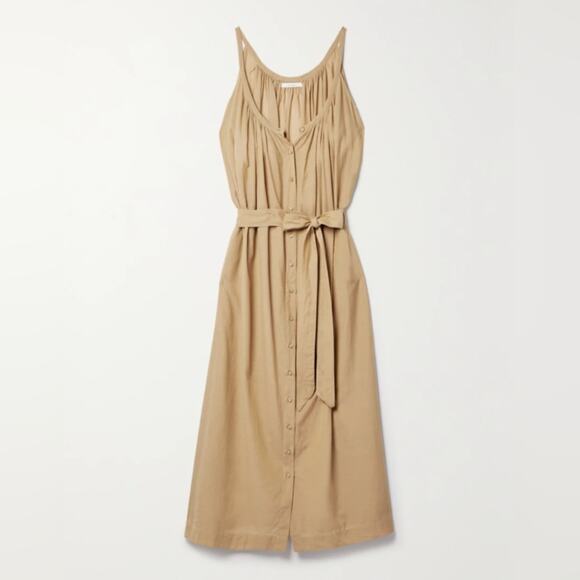 Doen Nevita Belted Organic Cotton Blend Tan Midi Dress, size XL - Picture 2 of 5